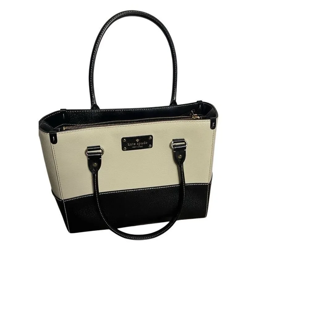 Kate Spade Womens Leather Colorblock Quinn Berkeley Lane Tote Bag Cream Black